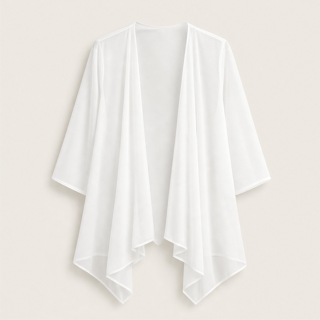 Black Chiffon Cardigan | Lightweight Open Front Cover-Up - Waterfall Drape for Women White
