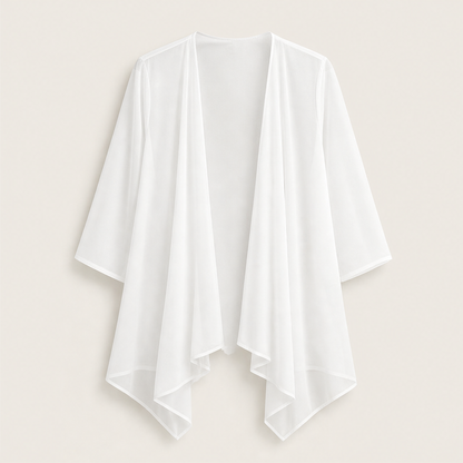 Black Chiffon Cardigan | Lightweight Open Front Cover-Up - Waterfall Drape for Women White