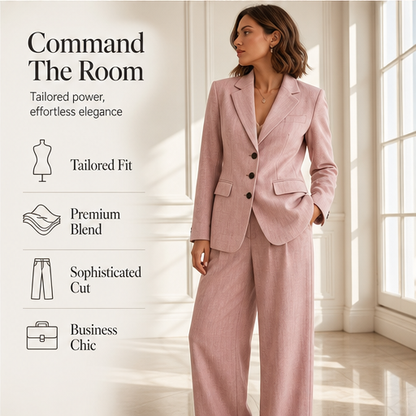 Pink Blazer and Trouser Set | Women's Two-Piece Suit - Tailored Wide Leg Workwear features