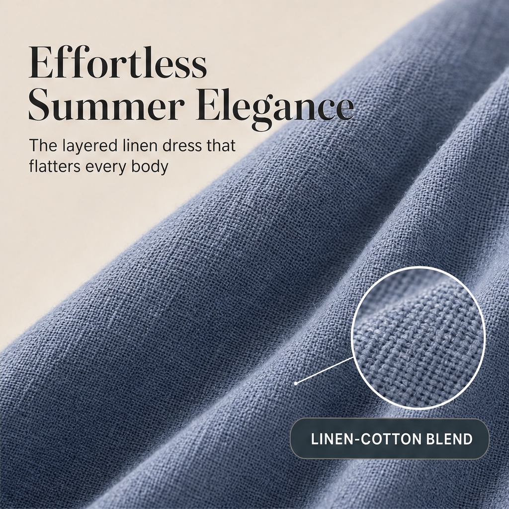 Chambray Blue Layered Tank Dress | Fake Two Piece Sleeveless Summer Dress - Loose Fit Cotton Linen features
