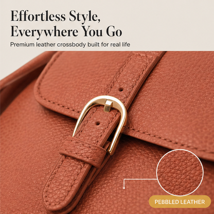 Terracotta Crossbody Leather Bag | Women's Shoulder Bag with Adjustable Strap - Multi-Pocket Design features