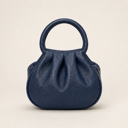 Marlowe Women's Ruched Top-Handle Faux Leather Mini Clutch Handbag - Pebbled Grain Crossbody Bag Navy