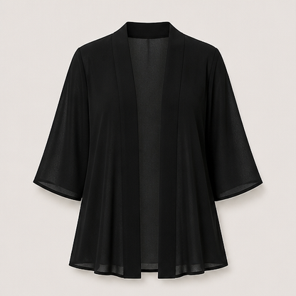 Black Chiffon Cover-Up | Lightweight Open-Front Cardigan - 3/4 Sleeve Layering Jacket Black