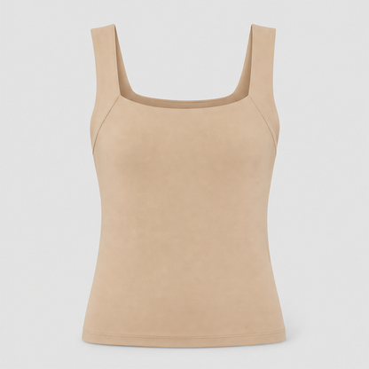 Aveline Women's Built-In Bra Square Neck Tank Top - Wire-Free Shaping Camisole with Comfort Support Beige
