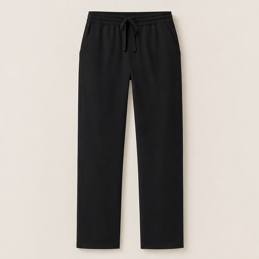 Black High Waist Stretch Trousers | Casual Wide Leg Pants for Women - Elasticated Drawstring Waist Black