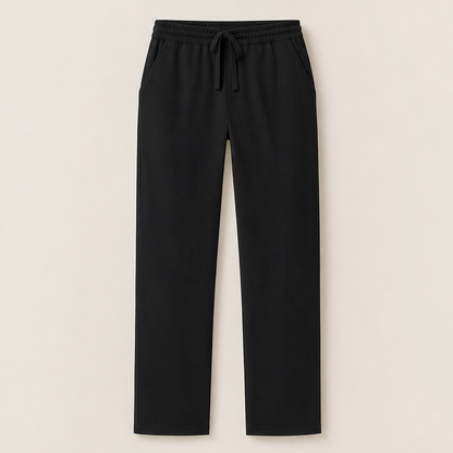 Black High Waist Stretch Trousers | Casual Wide Leg Pants for Women - Elasticated Drawstring Waist Black