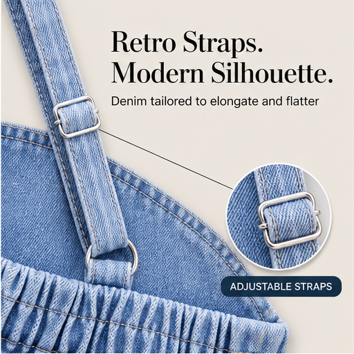 Denim Wide Leg Jumpsuit | Spaghetti Strap Button-Front Style - High Waist for Women features