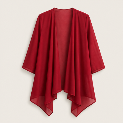 Black Chiffon Cardigan | Lightweight Open Front Cover-Up - Waterfall Drape for Women Red