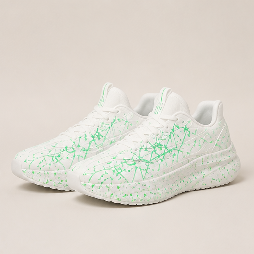 Black Glow-in-the-Dark Splatter Sneakers | Luminous Casual Trainers - Breathable Mesh White