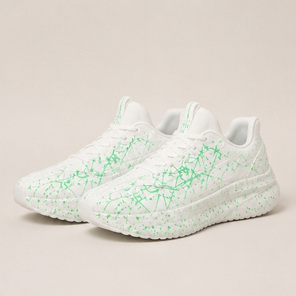 Black Glow-in-the-Dark Splatter Sneakers | Luminous Casual Trainers - Breathable Mesh White