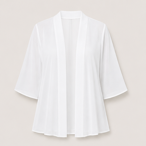 Black Chiffon Cover-Up | Lightweight Open-Front Cardigan - 3/4 Sleeve Layering Jacket White