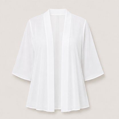 Black Chiffon Cover-Up | Lightweight Open-Front Cardigan - 3/4 Sleeve Layering Jacket White