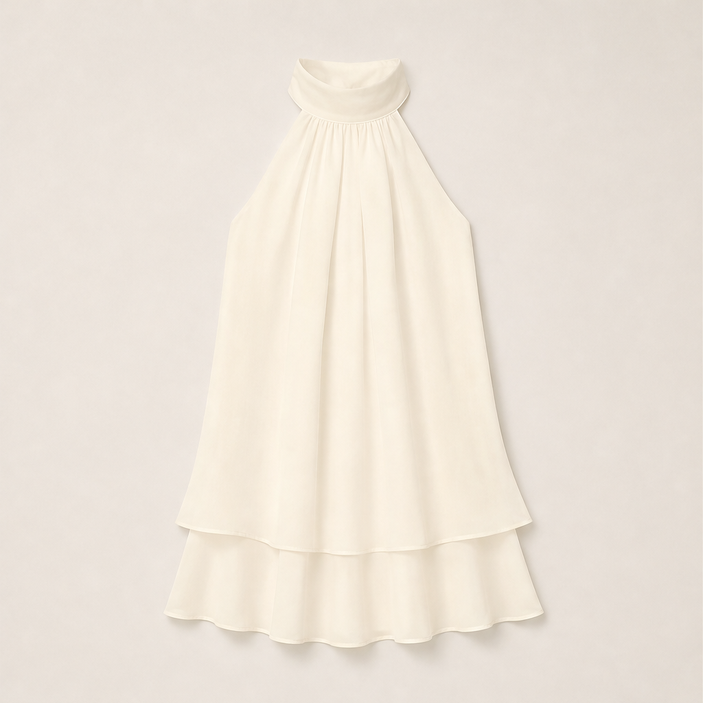 Marisol Women's Flowy Halter Drop-Waist Mini Dress - Backless Tiered Chiffon Summer Dress Ivory