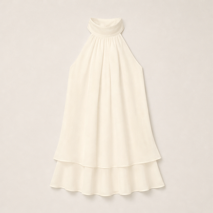 Marisol Women's Flowy Halter Drop-Waist Mini Dress - Backless Tiered Chiffon Summer Dress Ivory