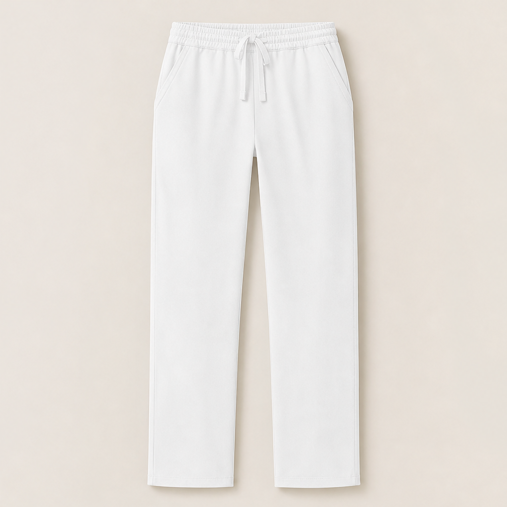 Black High Waist Stretch Trousers | Casual Wide Leg Pants for Women - Elasticated Drawstring Waist White