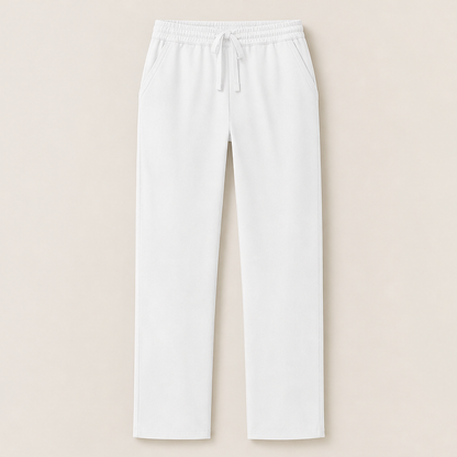Black High Waist Stretch Trousers | Casual Wide Leg Pants for Women - Elasticated Drawstring Waist White