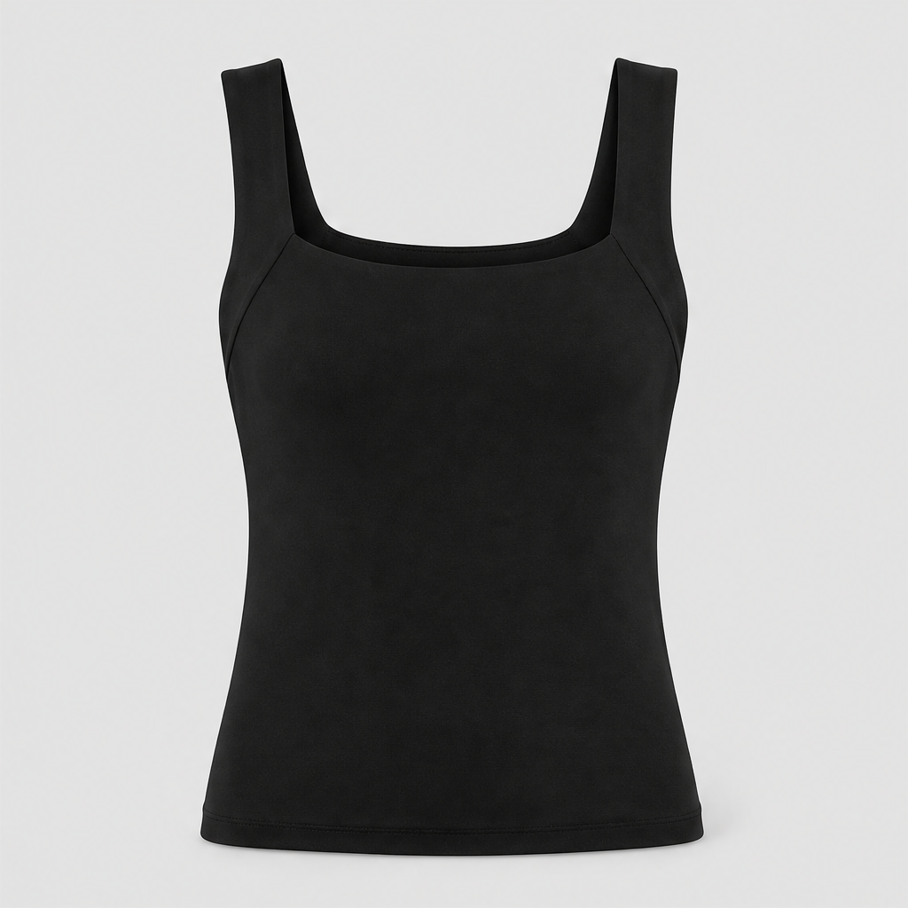 Aveline Women's Built-In Bra Square Neck Tank Top - Wire-Free Shaping Camisole with Comfort Support Black
