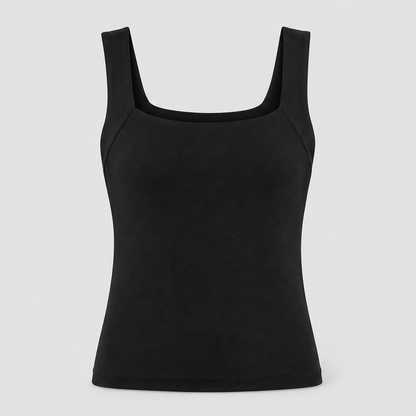 Aveline Women's Built-In Bra Square Neck Tank Top - Wire-Free Shaping Camisole with Comfort Support Black