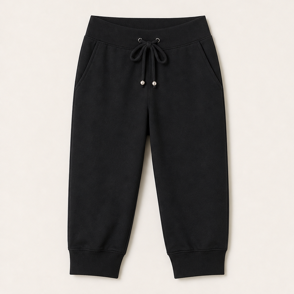 Navy Cropped Jogging Pants | Capri-Length Joggers with Pockets - Elastic Cuffs & Drawstring Waist Black