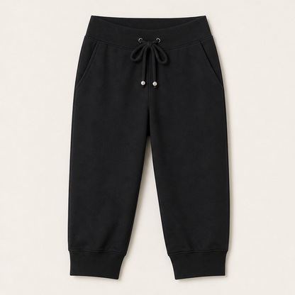 Navy Cropped Jogging Pants | Capri-Length Joggers with Pockets - Elastic Cuffs & Drawstring Waist Black