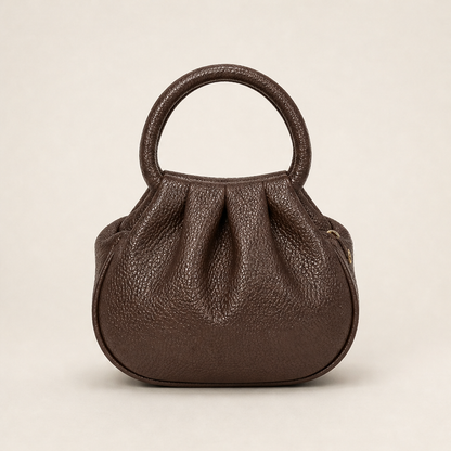 Marlowe Women's Ruched Top-Handle Faux Leather Mini Clutch Handbag - Pebbled Grain Crossbody Bag Brown
