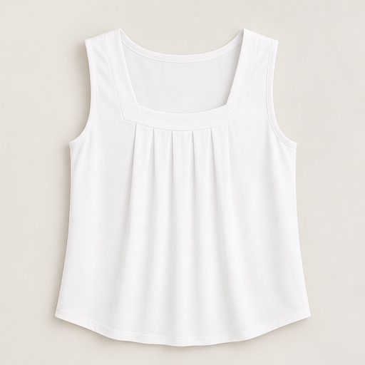 Black Square Neck Tank Top | Sleeveless Pleated Blouse - Breathable Summer Top for Women White