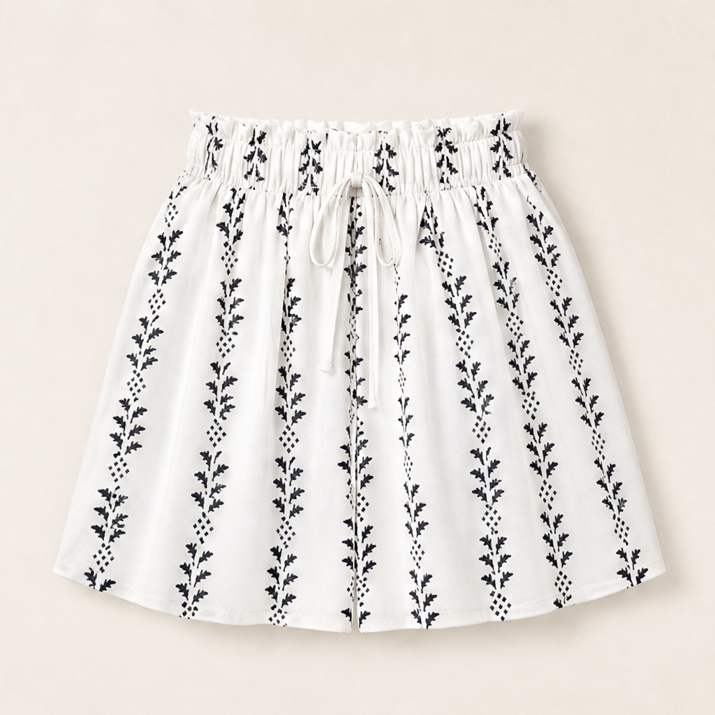 Marisol Women's Bohemian High Waist Print Shorts - Paperbag Waist Wide Leg Flowy Boho Shorts White