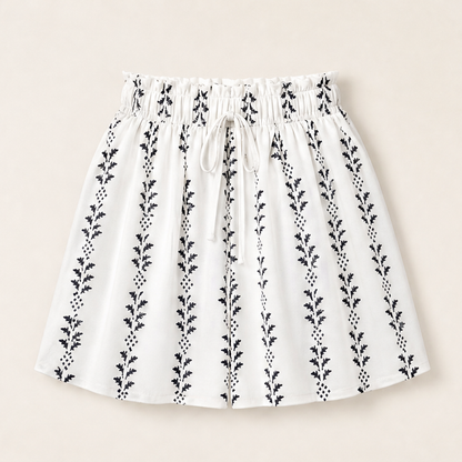 Marisol Women's Bohemian High Waist Print Shorts - Paperbag Waist Wide Leg Flowy Boho Shorts White