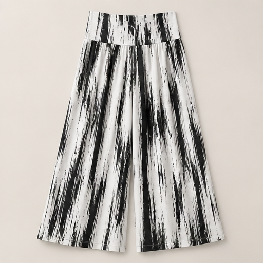Blue Floral Wide Leg Trousers | Women's High-Waisted Palazzo Pants - Elegant Print with Pockets Black/White Print