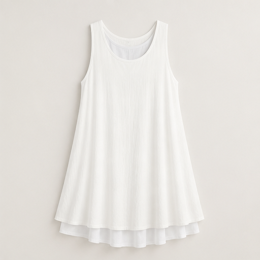 Grey Layered Hem Swing Dress | Sleeveless Linen-Blend Mock Two-Piece - A-Line with Pockets White