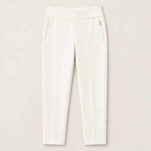 Black High-Waisted Cargo Pants | Tummy Control Stretch Trousers - Zip Pockets, Tapered Leg Ivory