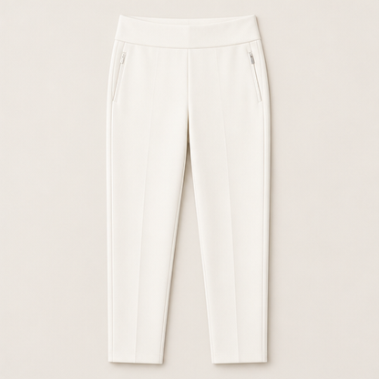Black High-Waisted Cargo Pants | Tummy Control Stretch Trousers - Zip Pockets, Tapered Leg Ivory