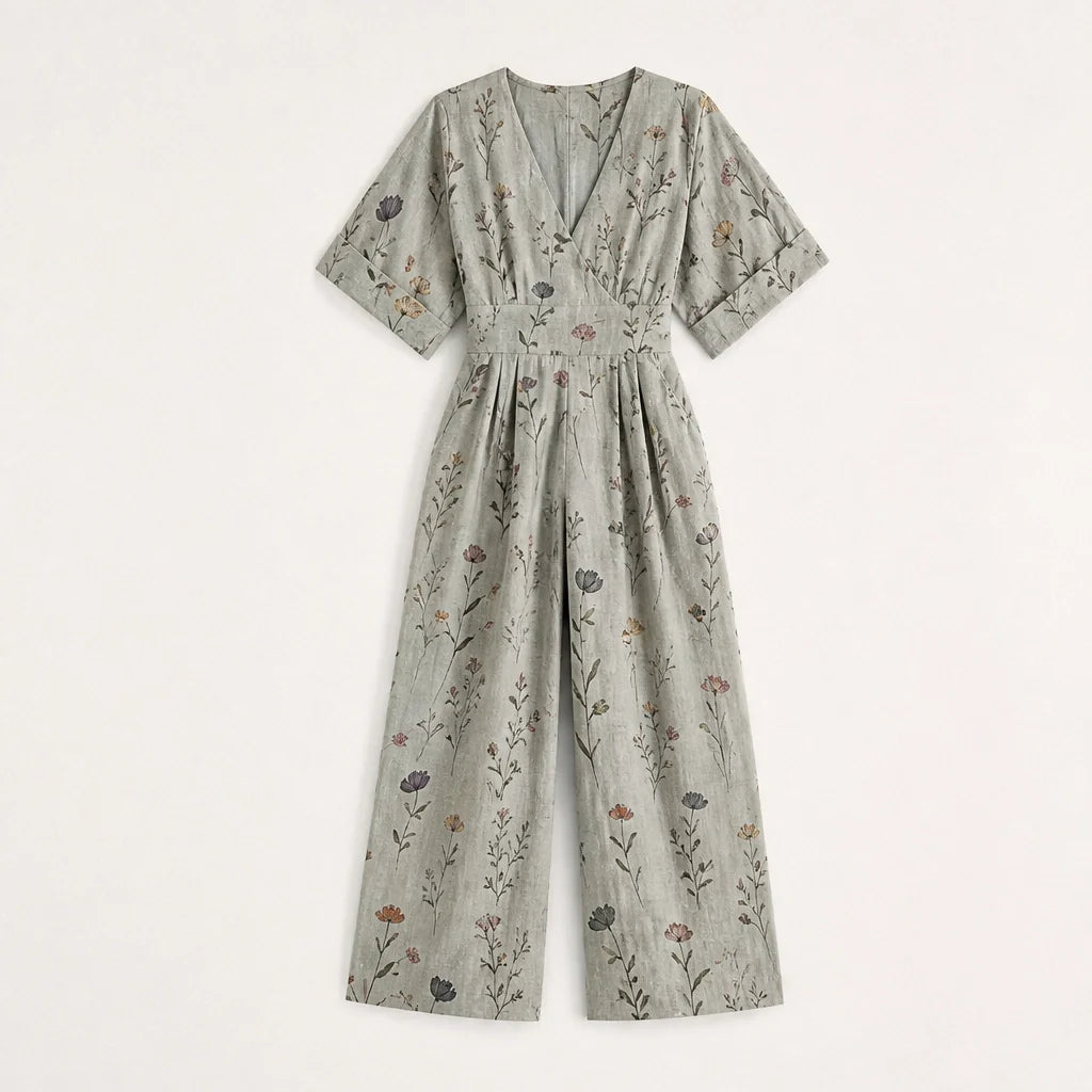 Wrenvale Women's Floral Wide Leg Jumpsuit - Sleeveless V-Neck Summer Jumpsuit with Pockets