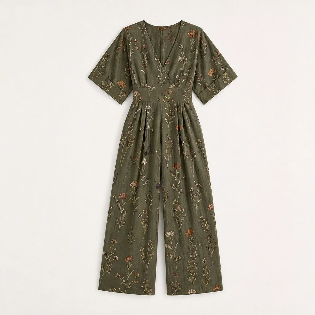 Wrenvale Women's Floral Wide Leg Jumpsuit - Sleeveless V-Neck Summer Jumpsuit with Pockets