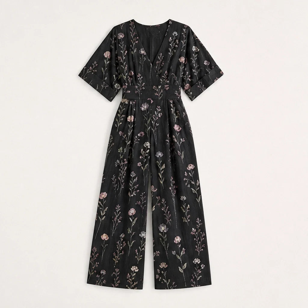 Wrenvale Women's Floral Wide Leg Jumpsuit - Sleeveless V-Neck Summer Jumpsuit with Pockets