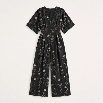 Wrenvale Women's Floral Wide Leg Jumpsuit - Sleeveless V-Neck Summer Jumpsuit with Pockets