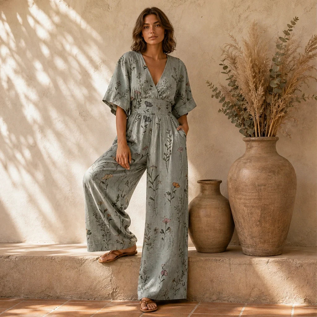Wrenvale Women's Floral Wide Leg Jumpsuit - Sleeveless V-Neck Summer Jumpsuit with Pockets