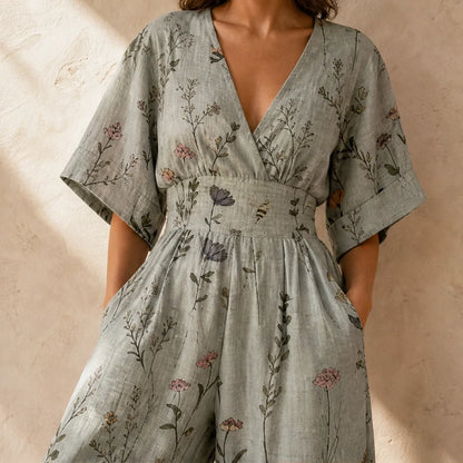 Wrenvale Women's Floral Wide Leg Jumpsuit - Sleeveless V-Neck Summer Jumpsuit with Pockets
