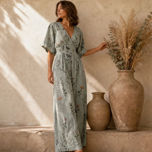 Wrenvale Women's Floral Wide Leg Jumpsuit - Sleeveless V-Neck Summer Jumpsuit with Pockets